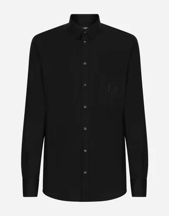 Dolce & Gabbana Cotton Shirt With Dg Embroidery - Man Shirts Black Cotton 37
