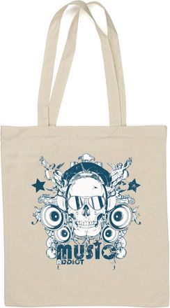 Generic Music Addict Skull Graphic Natural Cotton Tote Bag White