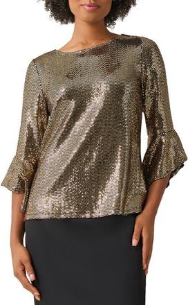 Kasper Shine Dot Ruffle Sleeve Top in Black/gold at Nordstrom, Size Large