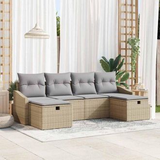 vidaXL Vidaxl - Conjunto De Sof&aacute; De Jard&iacute;n Con Coj&iacute;n 6 Pcs Beige Polirat&aacute;n