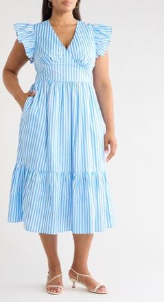 Sugarlips Saida Stripe Ruffle Midi Dress in Blue-White-Stripe at Nordstrom, Size 1X