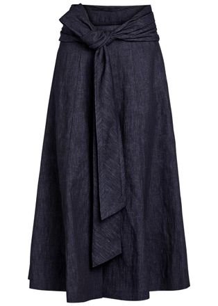 Gabriela Hearst Zivan Cotton and Linen-blend Midi Skirt - Denim - 44 (UK12 / M)