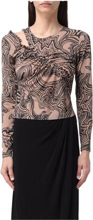 Pinko Gedrukte Mesh Longsleeve Top - Dames - Longsleeves - Veelkleurig - XS - Tops