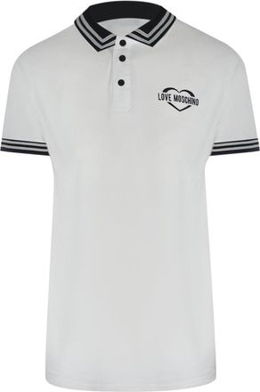 Moschino Mens Love Twin Tipped Collar Logo White Polo Shirt Cotton - Size X-Large