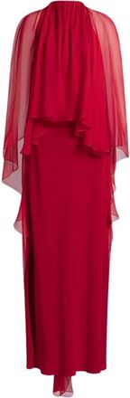 Alberta Ferretti Enver Satin Gown met Chiffon Cape - Dames - Jurken - Rood - Maat: M Chiffon