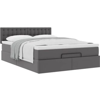 vidaXL Estructura Cama Otomana Colch&oacute;n Cuero Sint&eacute;tico Gris 140x200cm Vidaxl