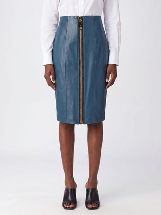Balmain High-Waisted Lamb Leather Midi Pencil Skirt with Slit