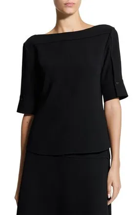 Theory Elbow Sleeve Boat Neck Top in Black at Nordstrom Rack, Size Petite