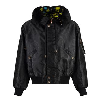 Versace Bomberjack in Technische Stof met Bont - Heren - Bomber jackets - Zwart - XL - Polyester - Jassen
