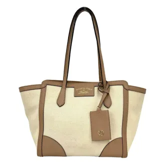 Gucci Beige Brown Canvas Leather Tote Bag (Pre-Owned)