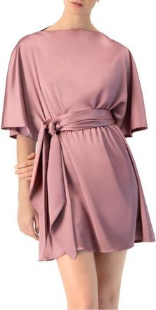 Ivonne Short Satin Dress with Waist Tie in Dark Pink at Nordstrom, Size 14