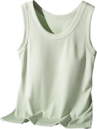 Generic Built in Bra Tank Tops for Women Ribbed Padded Shirts Sleeveless Solid Color Crewneck Modal Camisole Undershirt Vests Camisa De Tirantes para Mujer(Li