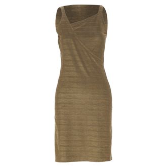 Emporio Armani Vintage gold textured metallic look crossover wrap dress IT38 XS