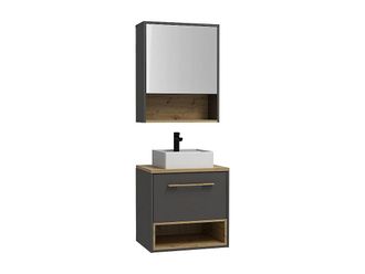 Vente-Unique Mueble de ba&ntilde;o suspendido antracita con lavabo y armario de ba&ntilde;o - 60 cm - YANGRA