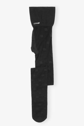 Ganni Black Butterfly Lace Tights - Size XL