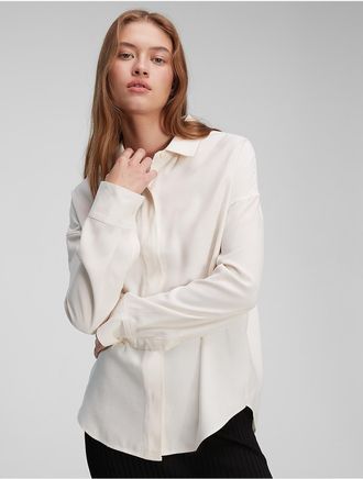 Calvin Klein Womens Soft Twill Relaxed Shirt - White - XS