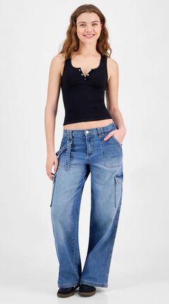 Celebrity Pink Jeans Celebrity Pink Baggy Jeans Womens 7x28 Blue Denim Wide Leg Cargo Pockets PALL143