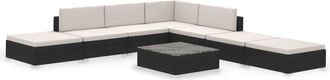 vidaXL Set Muebles De Jard&iacute;n 8 Piezas Y Cojines Rat&aacute;n Sint&eacute;tico Negro Vidaxl