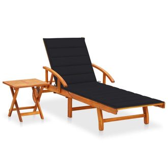 vidaXL Tumbona De Jard&iacute;n Con Mesa Y Coj&iacute;n Madera Maciza De Acacia Vidaxl