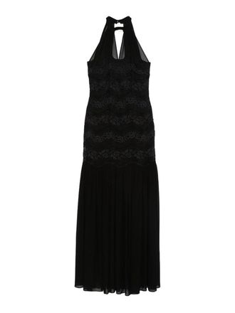 Twinset Long Dress In Black With Floral Lace