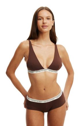 Cotton On Womens Branded Cotton Plunge Triangle Bralette in French Roast at Nordstrom, Size X-Small