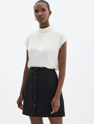 Contemporaine Womens Soft piqu&eacute;-textured buttoned skirt