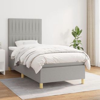 vidaXL Vidaxl - Cama Box Spring Con Colch&oacute;n Tela Gris Claro 100x200 Cm