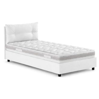 Dmora Cama Individual Albina, Cama Contenedor Con Revestimiento De Tela, 100% Made In Italy, Apertura Frontal, Con Colch&oacute;n 80x190 Cm Incluido, Blanco, Con E