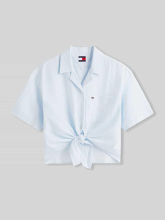 Tommy Jeans Regular Fit Leinenbluse aus Leinenmix mit Bindedetail in Hellblau, Gr&ouml;&szlig;e XL