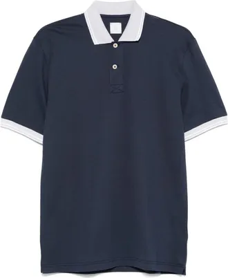 Eleventy Polo Shirts, male, Blue, Size: 2XL Blue Cotton Polo Shirt with Stripe Trim
