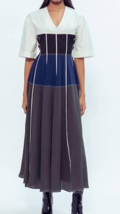 Love Birds Beatrix Dress In Ivory/onyx/midnight Blue/kale