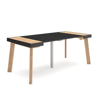 Skraut Home Mesa Consola Extensible, Mesa Comedor Plegable, 180, Para 8 Comensales, Patas De Madera, Estilo Moderno, Roble Y Negro - Skraut Home