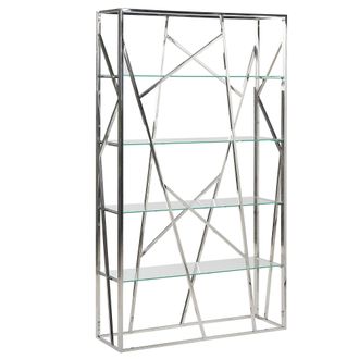 Beliani Librer&iacute;a Plateada 4 Estantes De Vidrio Templado Estructura De Acero Inoxidable 175 X 100 Cm Glam Decorativa Hoxie