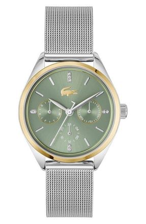 Lacoste Atena Multifunction Mesh Strap Watch, 34mm in Silver at Nordstrom