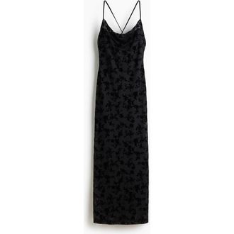H&M Flock-print Strappy Dress in Black at Nordstrom, Size Xx-Small