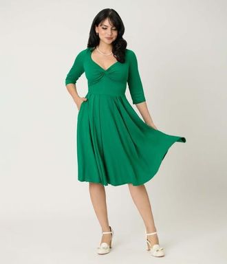 Unique Vintage 1950s Front Twist Swing Dress in Solid Green at Nordstrom, Size X-Large