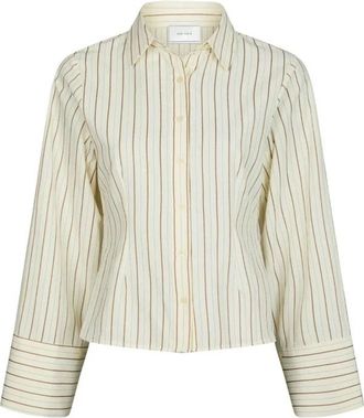 Neo Noir Gestreepte Blouse met Wijde Manchetten - Dames - Overhemden - Beige - S - Overhemden