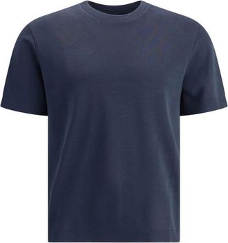 Herno Tops, Heren, Blauw, L, Katoen, Geribbelde T-shirt van katoen met ronde hals