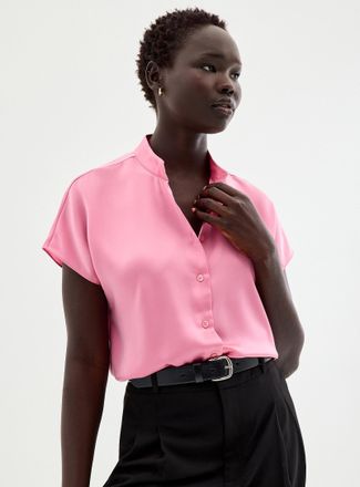 Contemporaine Womens Flowy satin cap-sleeve blouse