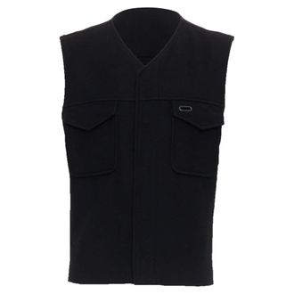Maison Margiela black wool blend oval grommet pocket vest IT46 S