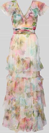 Lace & Beads Maxikleid im Stufen-Look mit Taillenband in Rosa, Gr&ouml;&szlig;e XXS