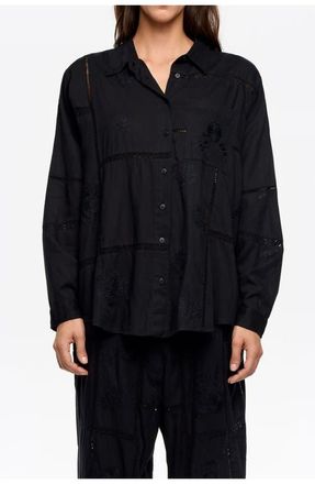 Bimba & Lola Tonal Embroidery Shirt in Black at Nordstrom, Size X-Small Eu