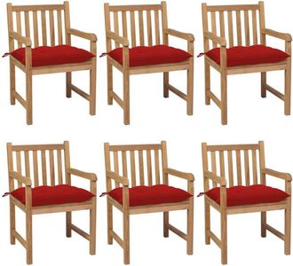 vidaXL Sillas De Jard&iacute;n 6 Uds Madera Maciza De Teca Cojines Rojo Vidaxl