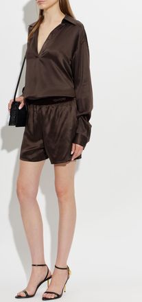 Tom Ford Silk Top With Long Sleeves, Womens, Brown