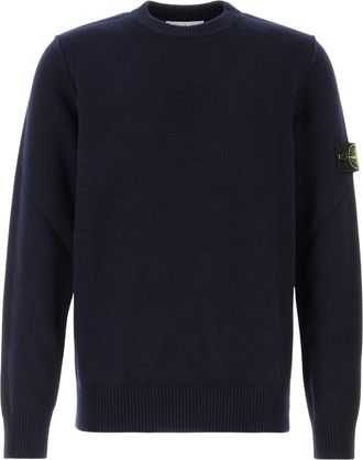 Stone Island Crew Neck Sweater in Deep Navy with Distinctive Logo