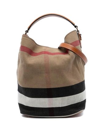 Burberry 2000-2017 Medium Mega Check Canvas Ashby Bucket Bag satchel - Brown