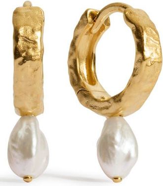 Monica Vinader Capri Freshwater Pearl Huggie Hoop Earrings in 18K Gold Vermeil/pearl at Nordstrom