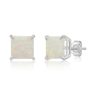 MAX + STONE 14k Yellow or White Gold 7mm Princess Cut Gemstone Square Stud Earrings