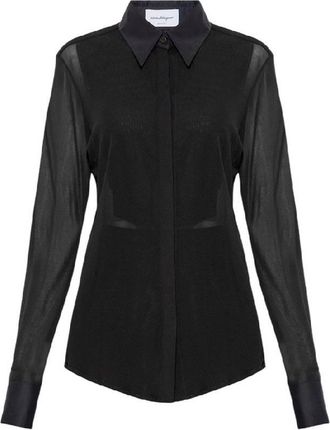 Ferragamo Semi Sheer Long Sleeve Shirt, Brand Size 42 ( US Size 8 )