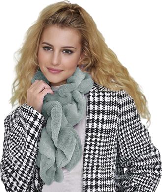 Lina & Lily Elastic Ruffle Faux Fur Womens Winter Pull-through Scarf Neck Warmer (Mint Green)